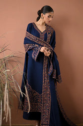 BrandsInn-3PC DHANAK EMBROIDERED SHIRT WITH DHANAK EMBROIDERED SHAWL AND TROUSER-BI-4358